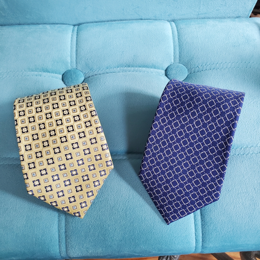 Tommy Hilfiger - Blue and Gold - Patterned - Silk Ties - Set of 2